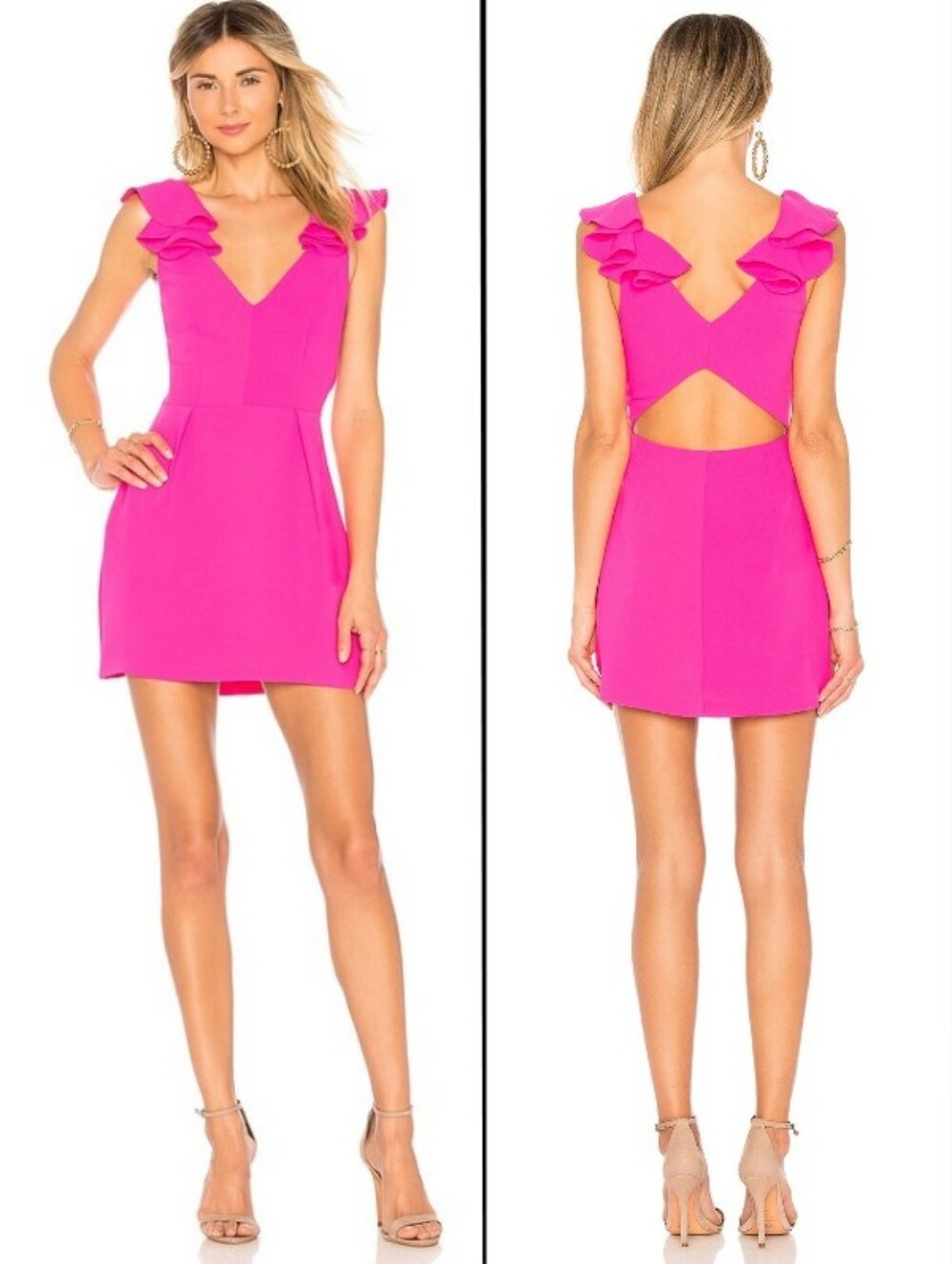 Amanda Uprichard Gimlet Mini Dress in Hot Pink/Fuchsia Ruffle Size S Barbiecore